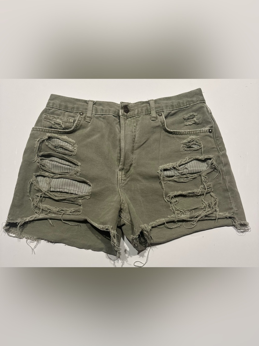 We The Free People Denim Cut Off Shorts Women Size 30 Green Distressed High Rise